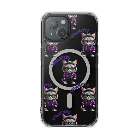 Vibe Kitty Cool Cat Magnetic Clear iPhone Case, Gift for Cat Lovers