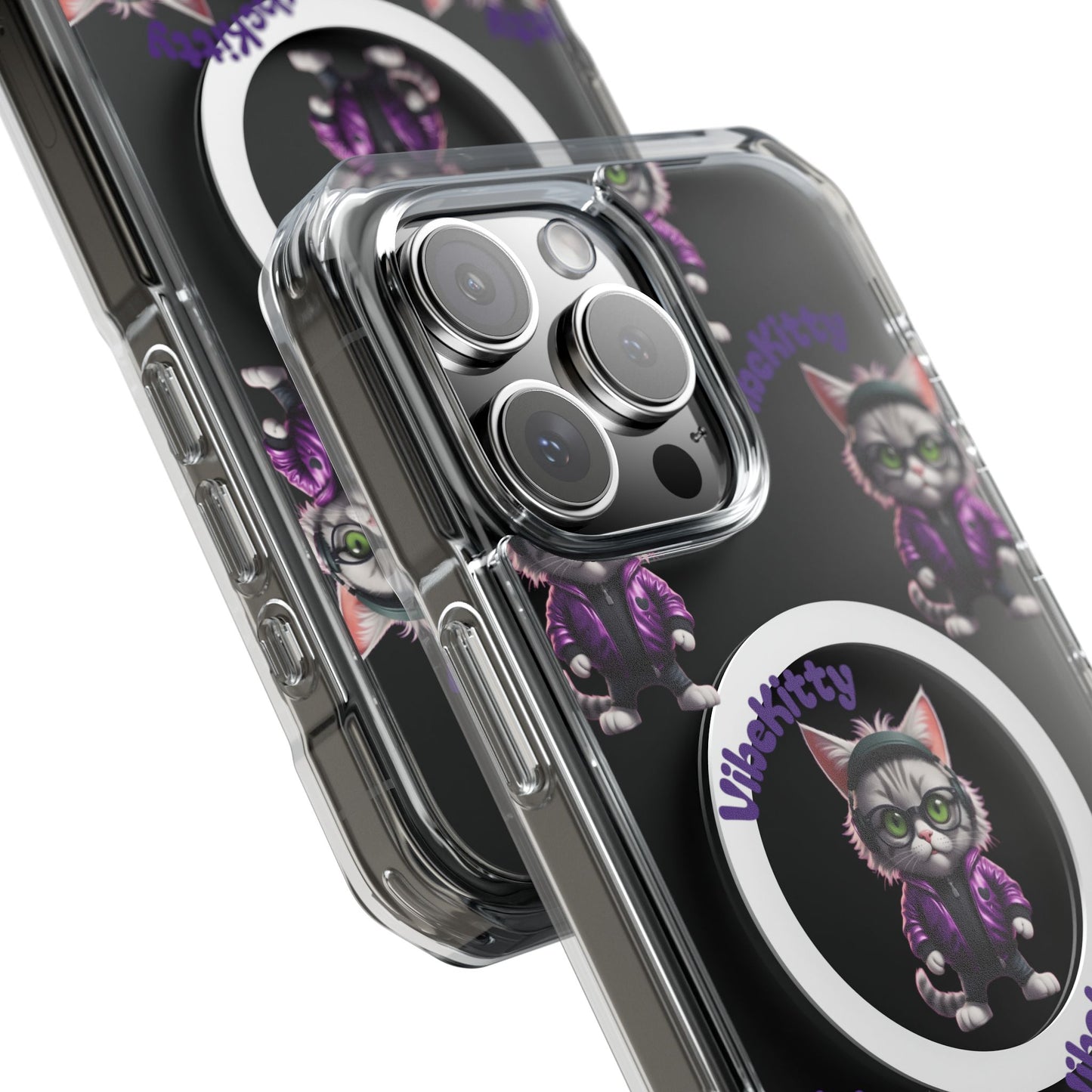 Vibe Kitty Cool Cat Magnetic Clear iPhone Case, Gift for Cat Lovers