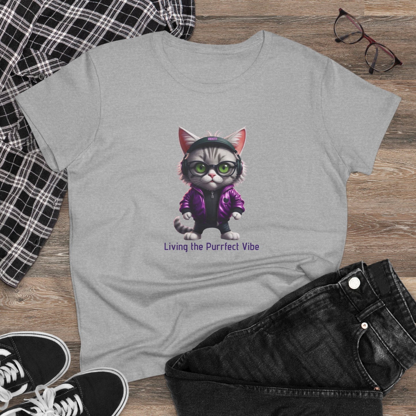 Vibe Kitty, Living the Purrfect Vibe - Casual Women's Shirt, Gift for Cat and Animal Lovers, Fun Everyday Wear, Cute Summer Top, Animal Lover Tee, Unique Fashion