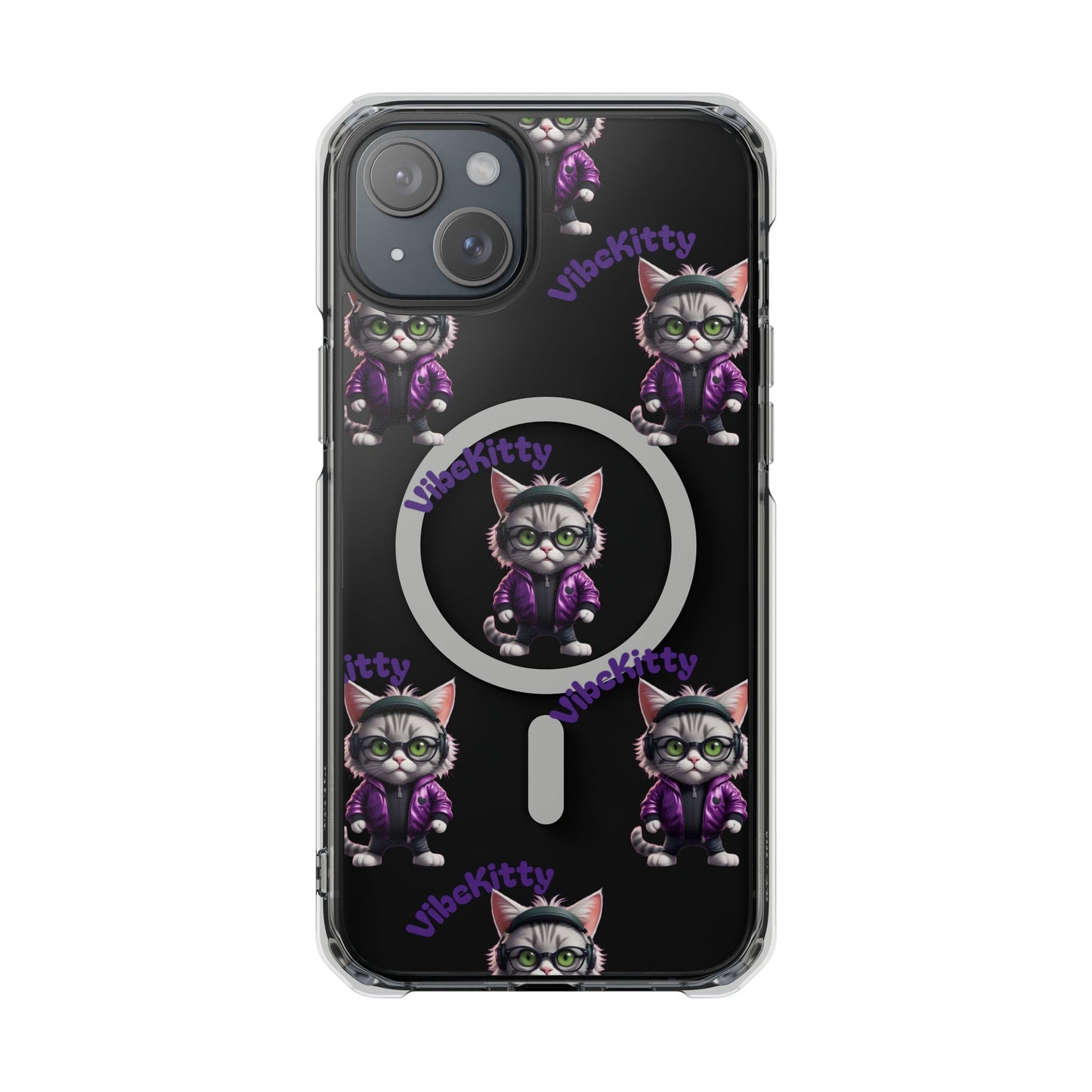Vibe Kitty Cool Cat Magnetic Clear iPhone Case, Gift for Cat Lovers