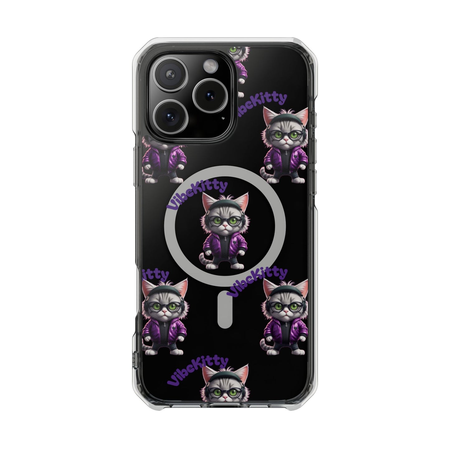 Vibe Kitty Cool Cat Magnetic Clear iPhone Case, Gift for Cat Lovers
