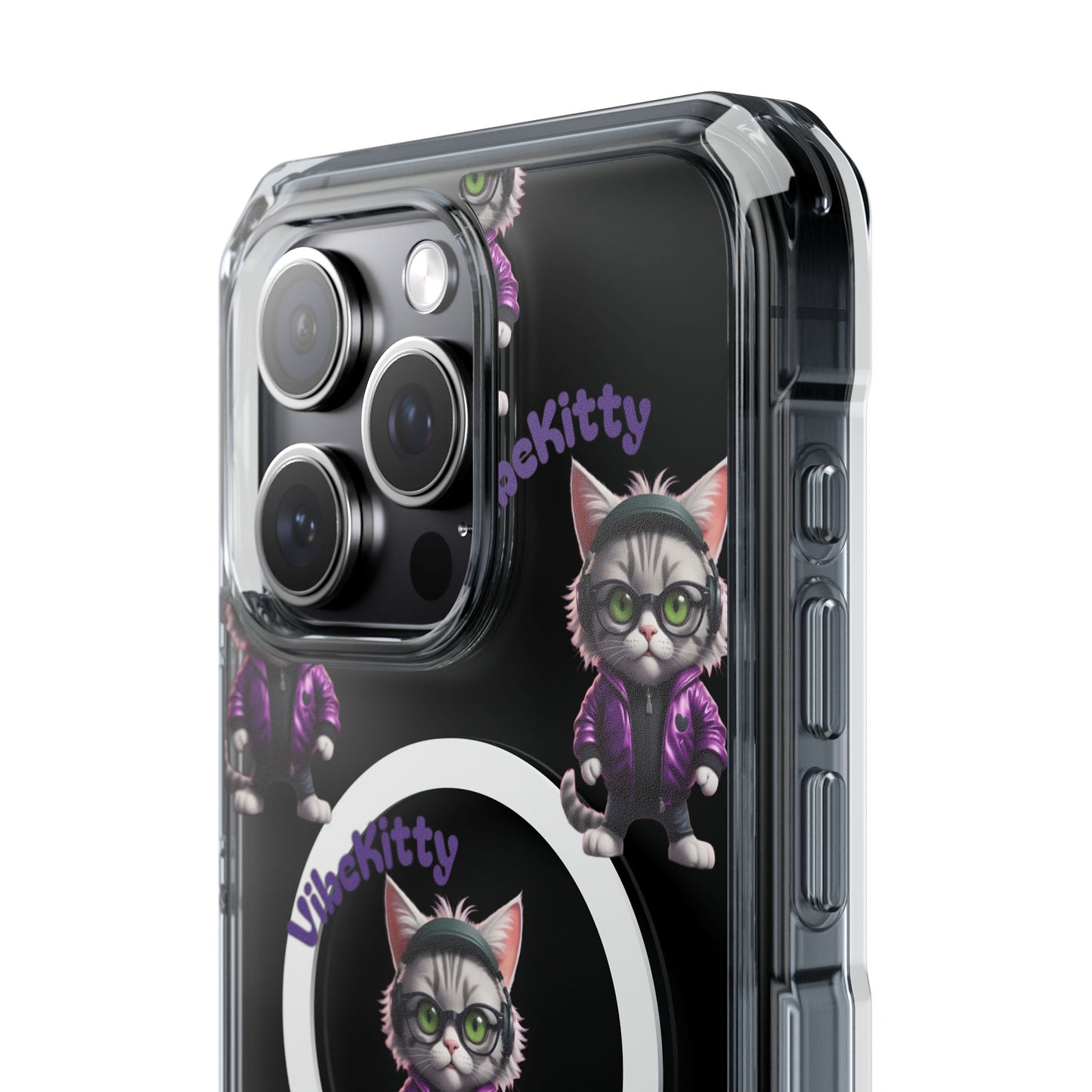 Vibe Kitty Cool Cat Magnetic Clear iPhone Case, Gift for Cat Lovers