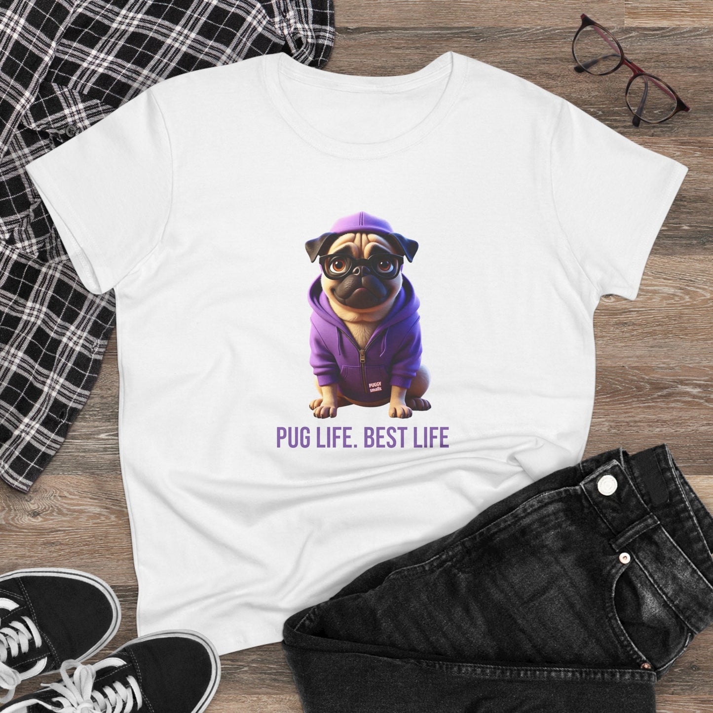 Puggy Smalls Pug Tee, Casual Women's Shirt, Gift for Pug and Dog Lovers, Fun Everyday Wear, Cute Summer Top, Animal Lover Tee, Unique Fashion