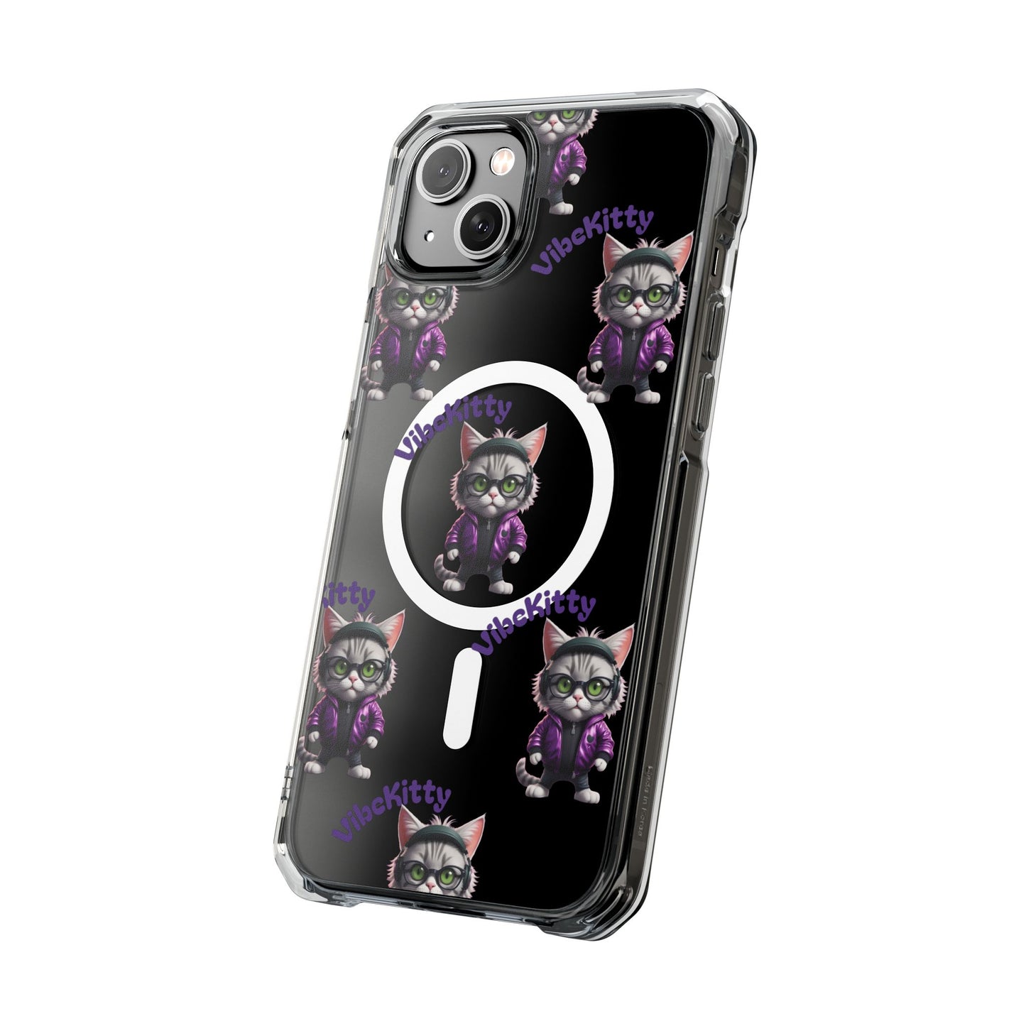 Vibe Kitty Cool Cat Magnetic Clear iPhone Case, Gift for Cat Lovers