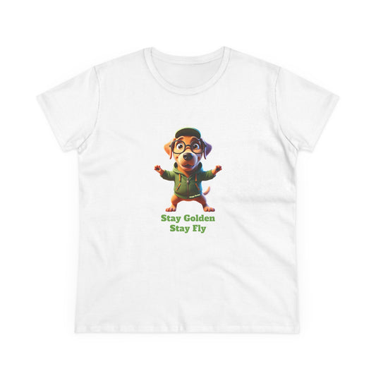 Waggy Stardust Golden Retreiver Stay Golden Stay Fly Casual Women's Shirt, Gift for Dog and Animal Lovers, Fun Everyday Wear, Cute Summer Top, Animal Lover Tee, Unique Fashion