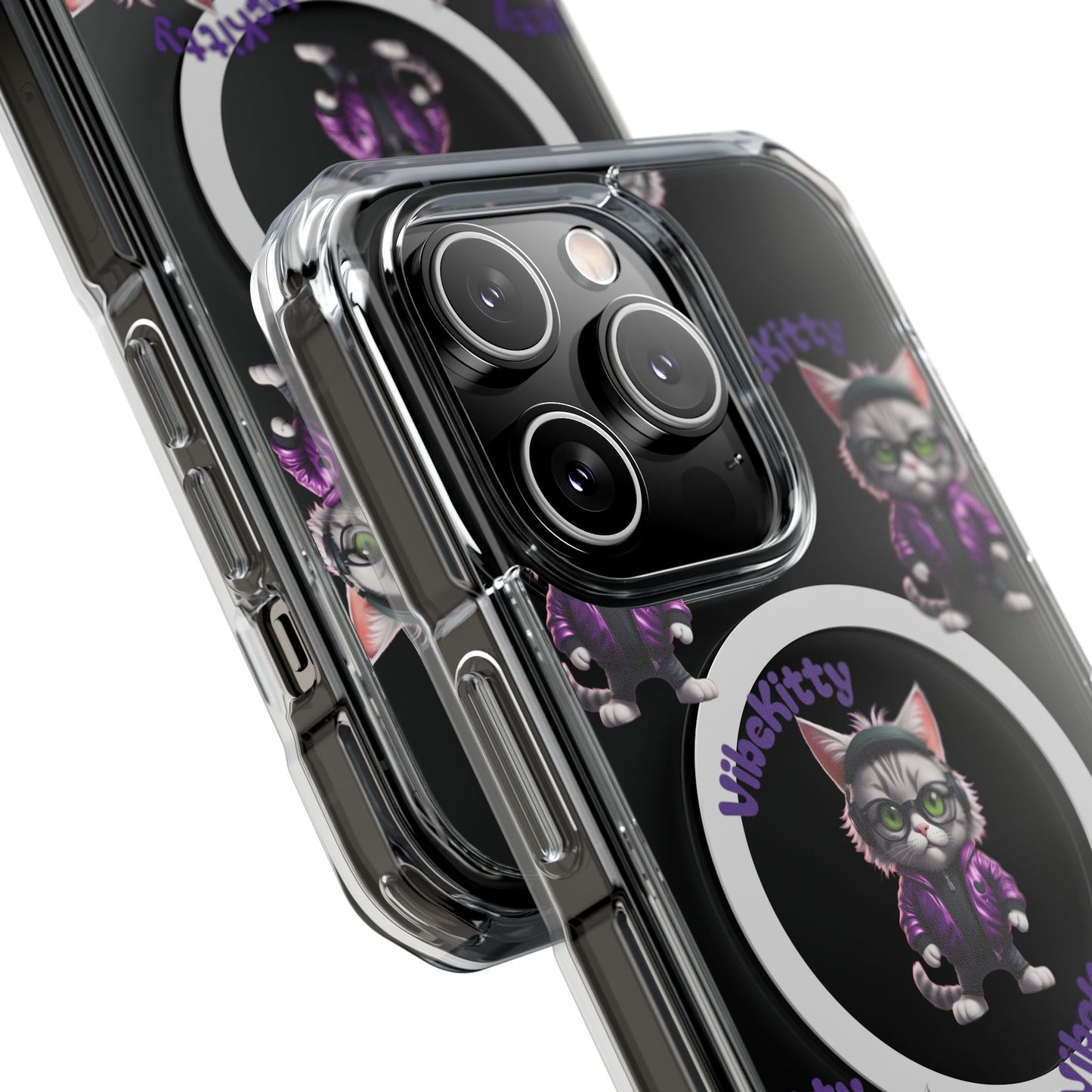 Vibe Kitty Cool Cat Magnetic Clear iPhone Case, Gift for Cat Lovers