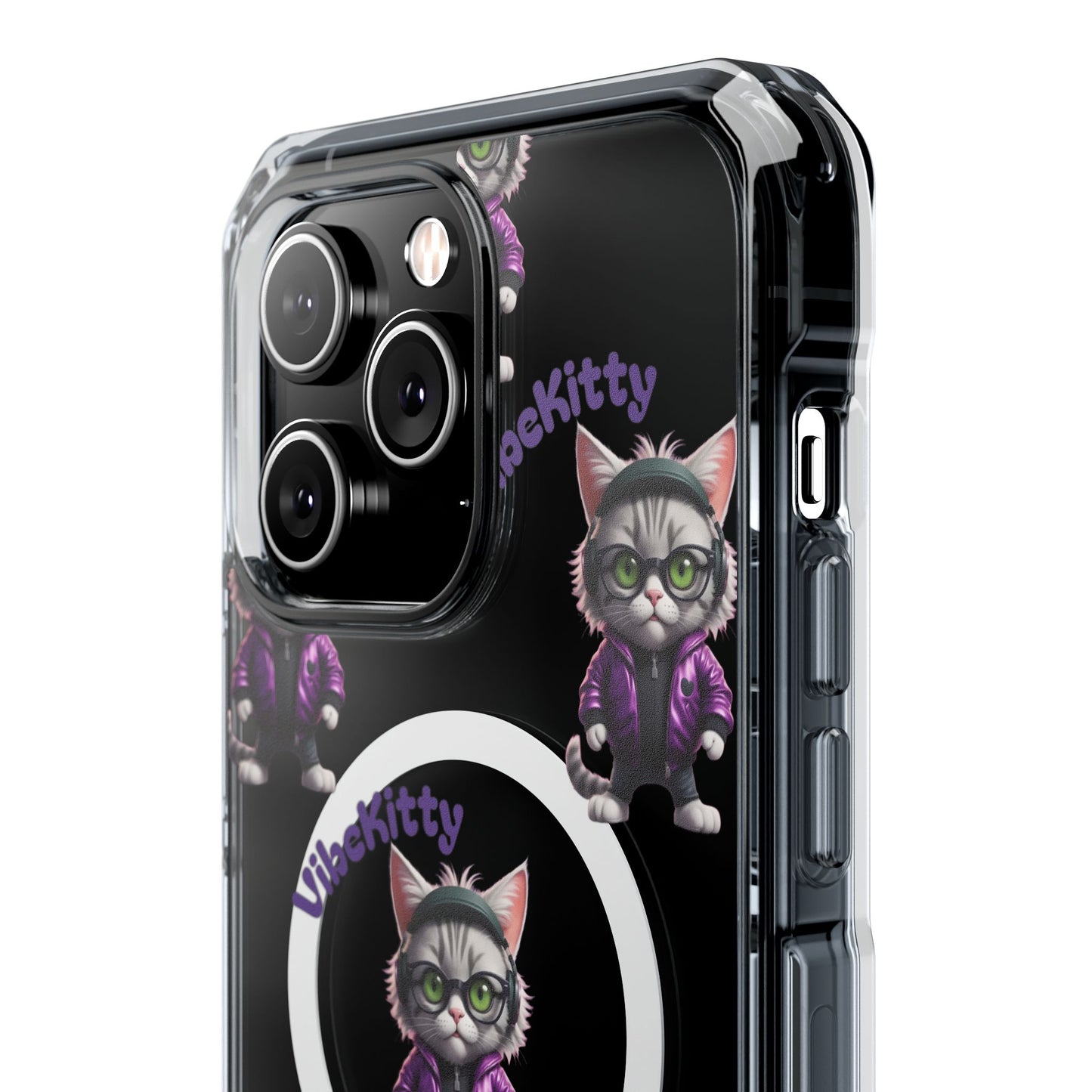 Vibe Kitty Cool Cat Magnetic Clear iPhone Case, Gift for Cat Lovers