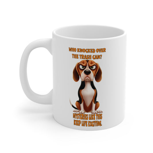 Dogs With Tude Collection -Beagle - Who Knocked Over the Trashcan  White 11oz Ceramic Mug
