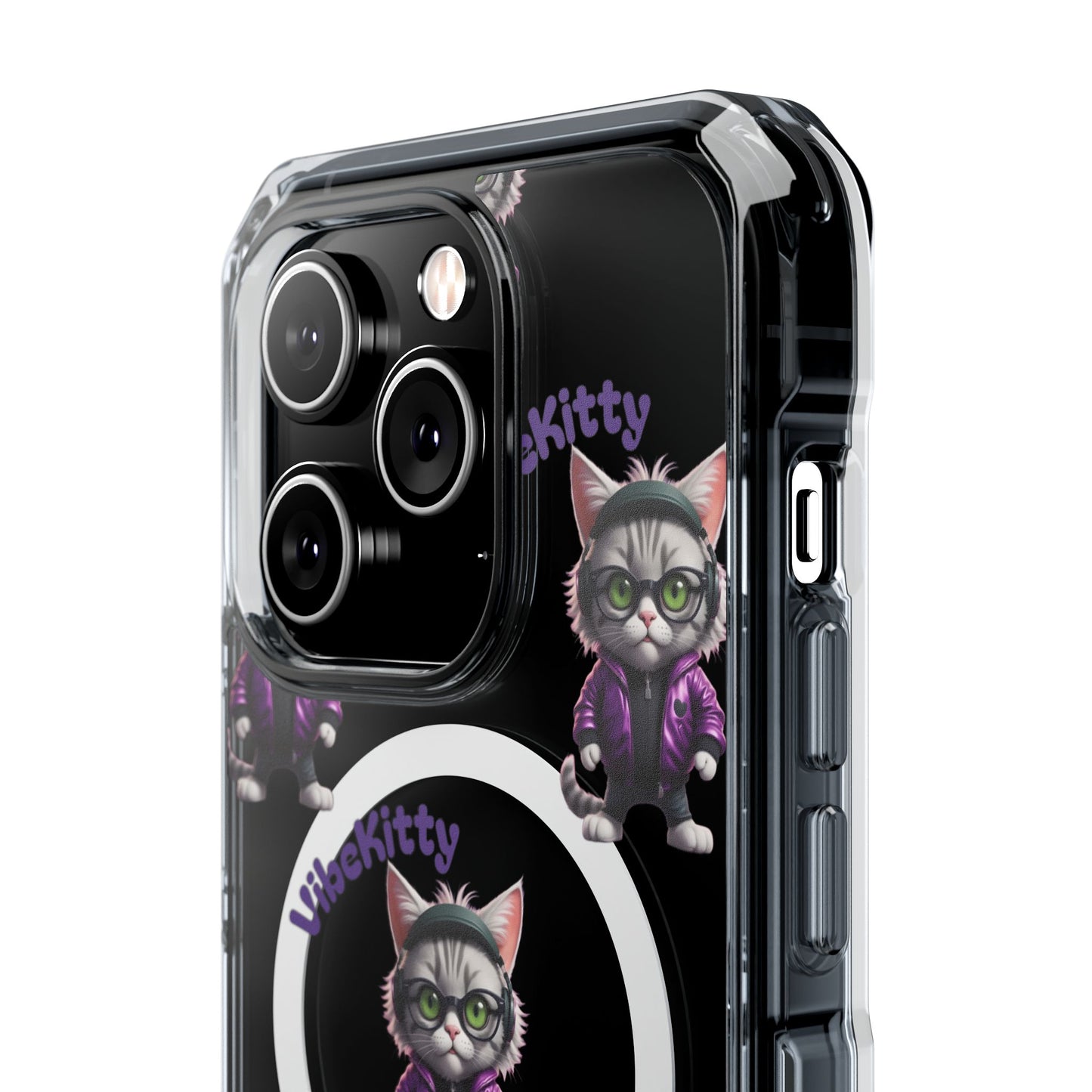 Vibe Kitty Cool Cat Magnetic Clear iPhone Case, Gift for Cat Lovers