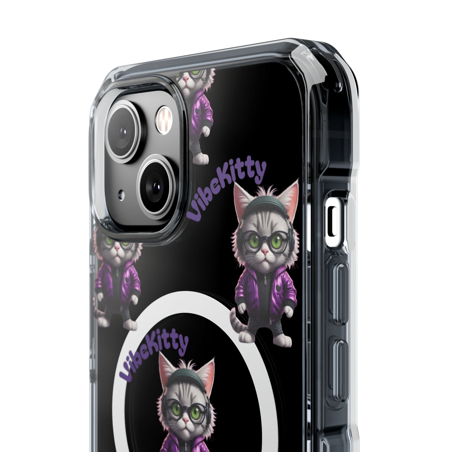 Vibe Kitty Cool Cat Magnetic Clear iPhone Case, Gift for Cat Lovers