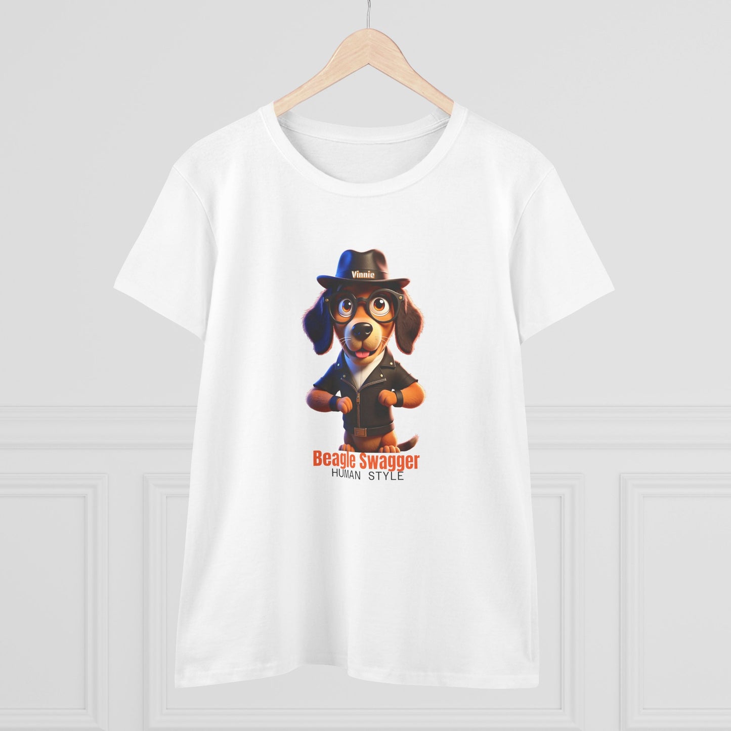 Vinnie Fedora BEAGLE SWAGGER - HUMAN STYLE Casual Women's Shirt, Gift for Dog and Animal Lovers, Fun Everyday Wear, Cute Summer Top, Animal Lover Tee, Unique Fashion