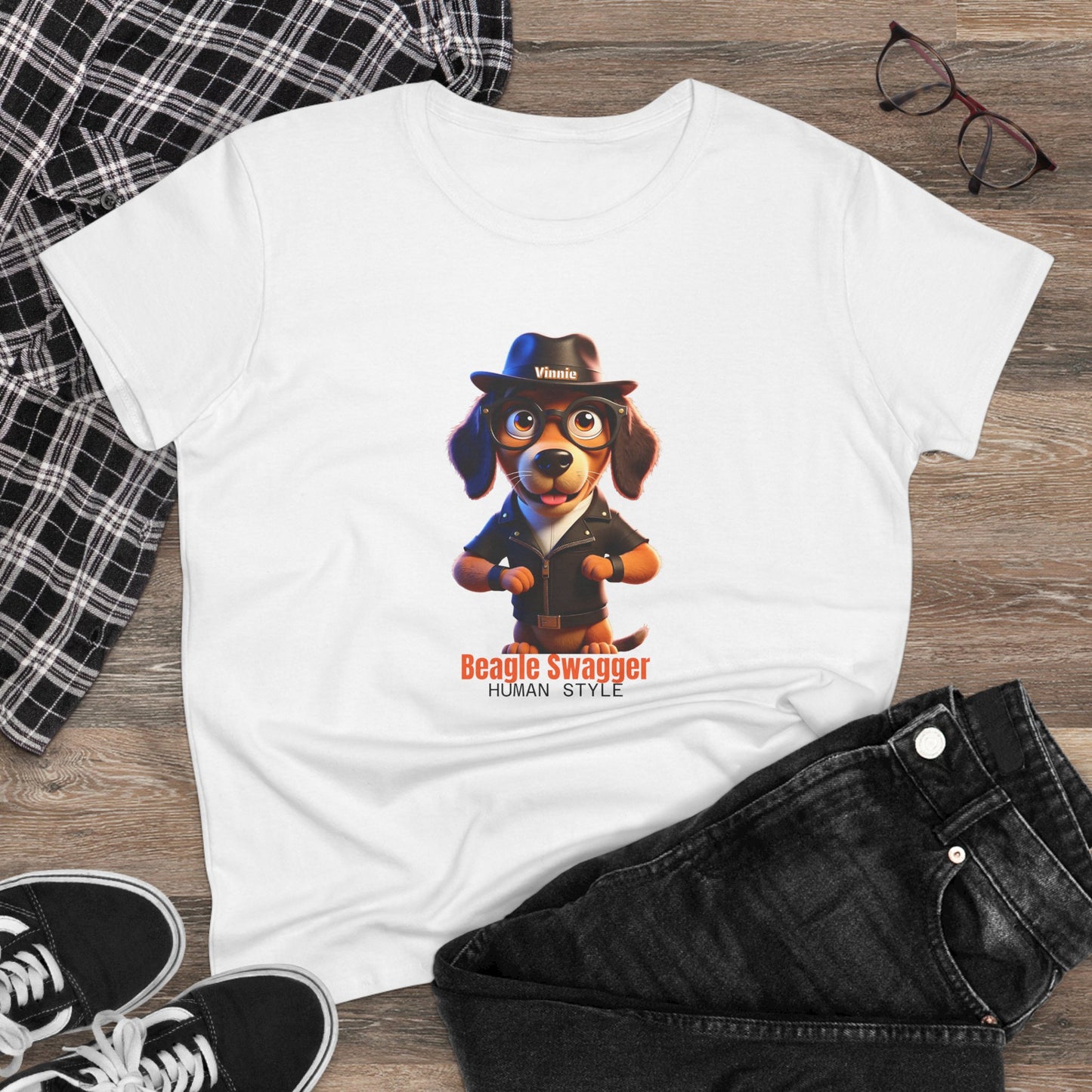 Vinnie Fedora BEAGLE SWAGGER - HUMAN STYLE Casual Women's Shirt, Gift for Dog and Animal Lovers, Fun Everyday Wear, Cute Summer Top, Animal Lover Tee, Unique Fashion