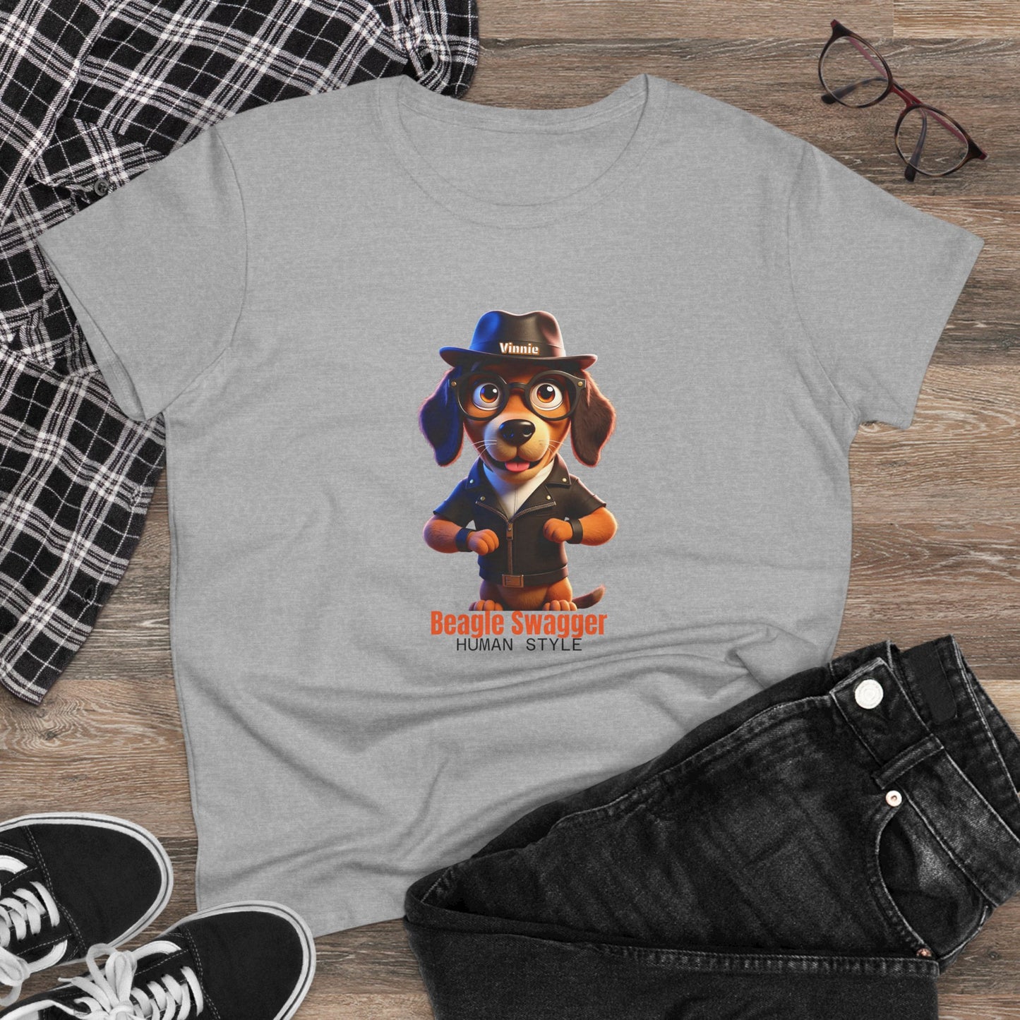 Vinnie Fedora BEAGLE SWAGGER - HUMAN STYLE Casual Women's Shirt, Gift for Dog and Animal Lovers, Fun Everyday Wear, Cute Summer Top, Animal Lover Tee, Unique Fashion
