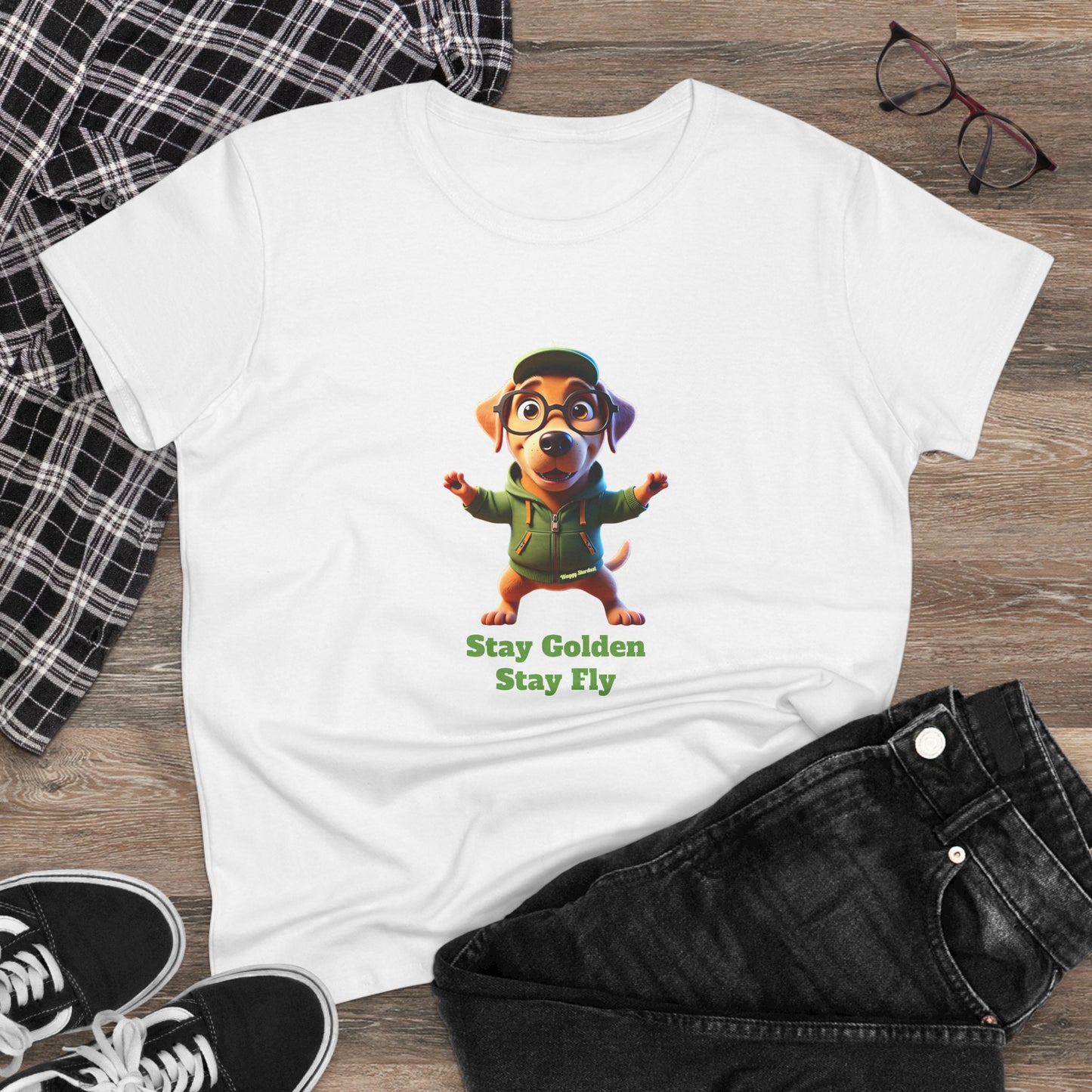 Waggy Stardust Golden Retreiver Stay Golden Stay Fly Casual Women's Shirt, Gift for Dog and Animal Lovers, Fun Everyday Wear, Cute Summer Top, Animal Lover Tee, Unique Fashion